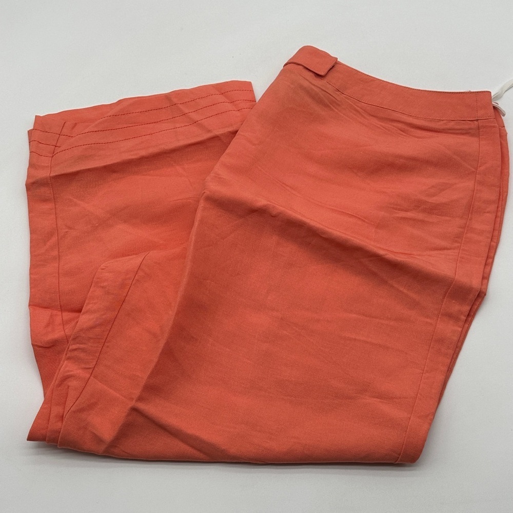 Evan-Picone Coral Orange Linen Blend Cropped Trousers Womens XL Mid Rise Pants